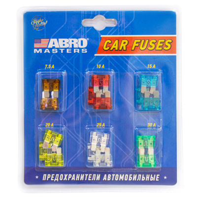 Набор предохранителей флажковых (7.5, 10, 15, 20, 25, 30 А) 16 шт. ABRO MASTERS